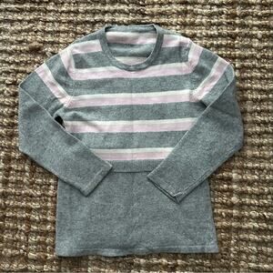 Women’s 100% Cashmere Striped Sweater – Gray & Pink – Size S -EUC